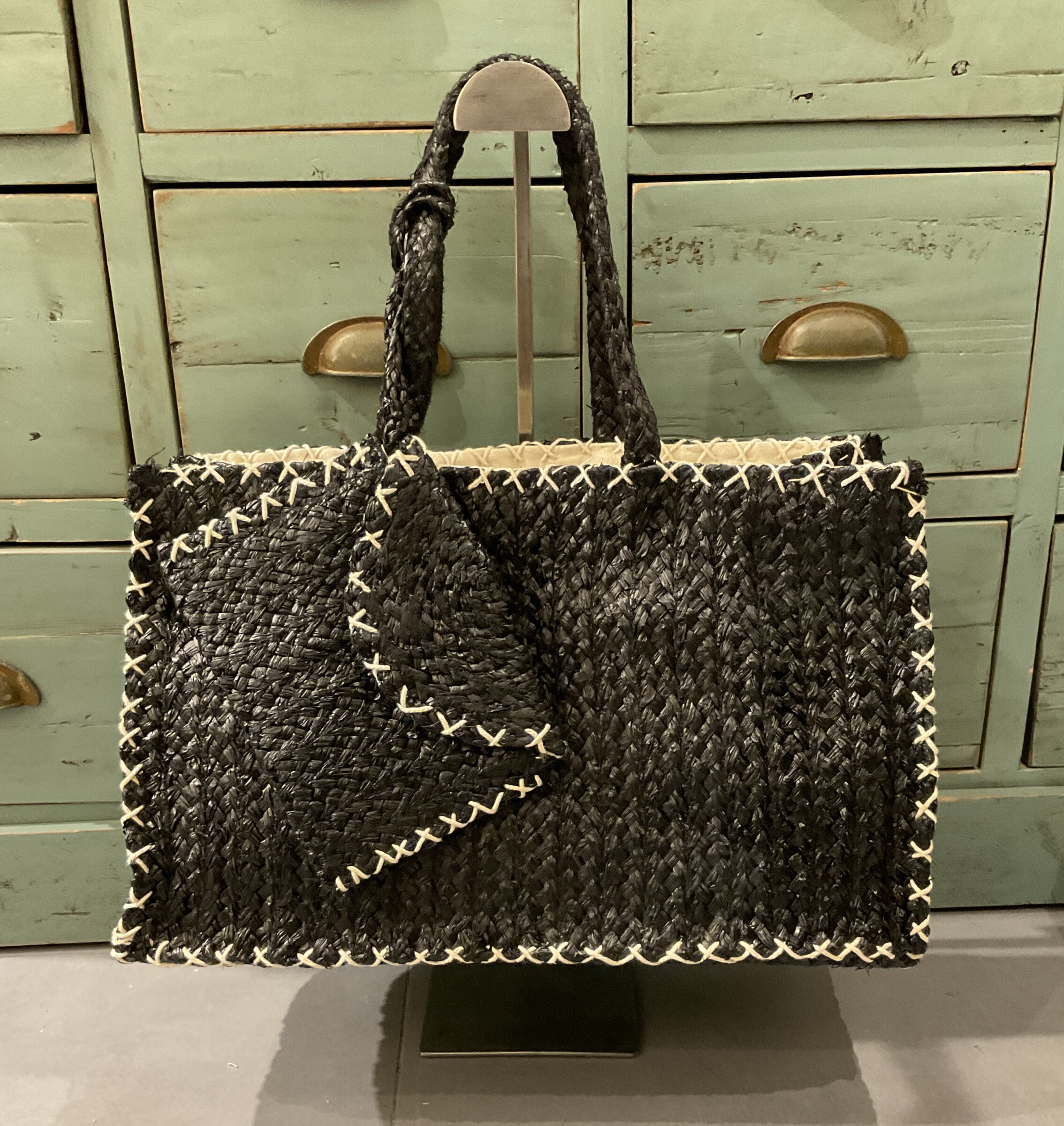 Grossiste CINNAMON - Cabas raffia avec pochette