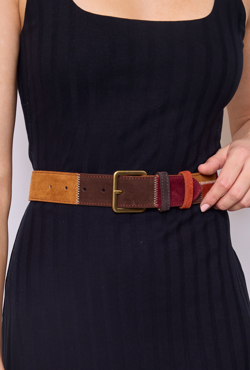 Wholesaler CINNAMON - Mixed suede patchwork belt