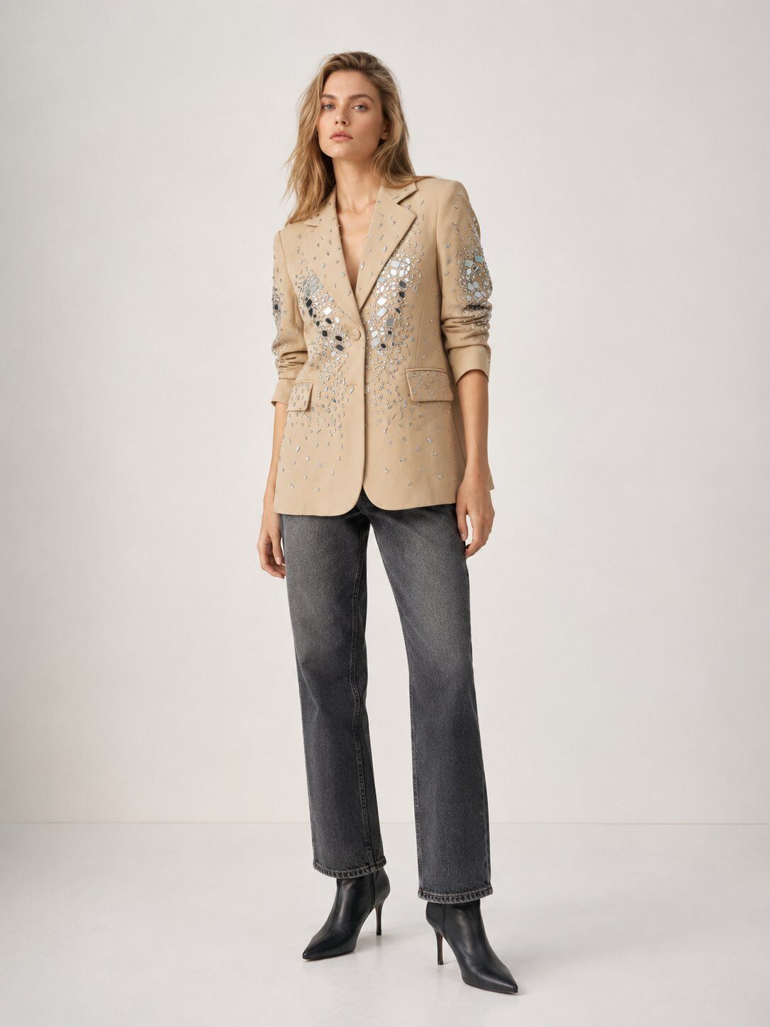 Wholesaler CIVICO 1 - Women's Blazer with Rhinestones and Mirror Appliqués