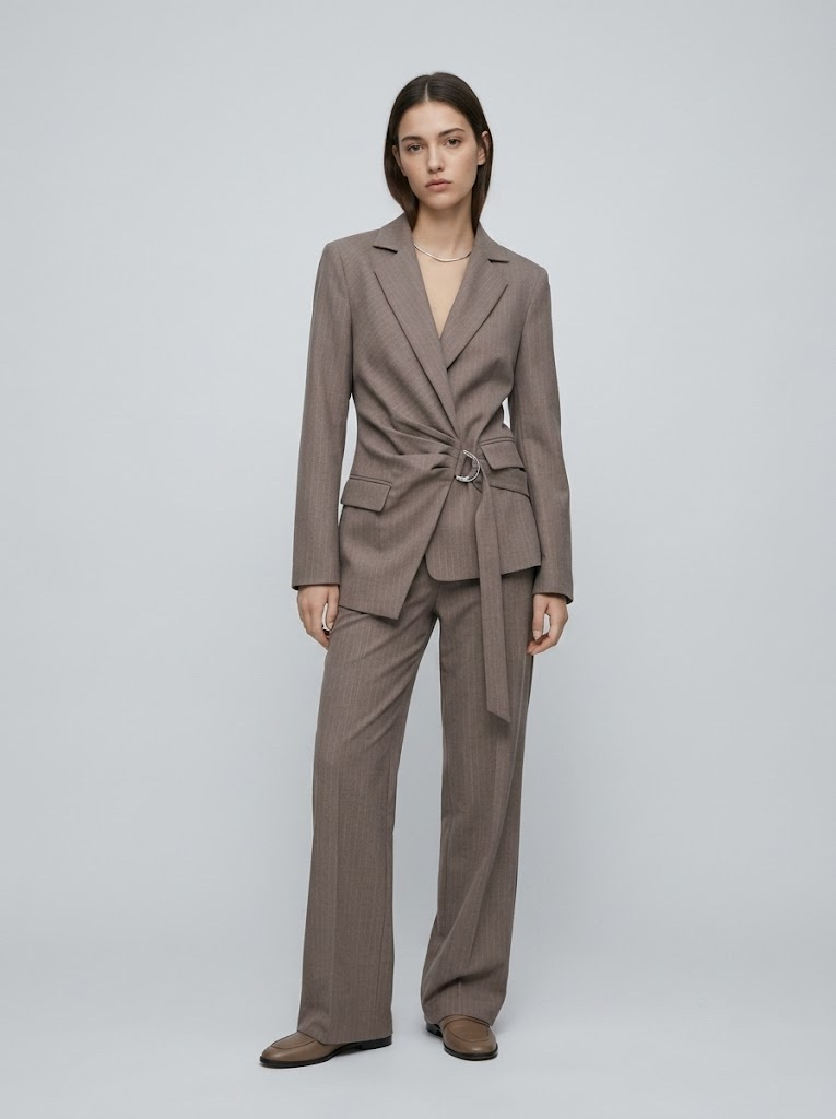 Wholesaler CIVICO 1 - Asymmetric pinstripe blazer with adjustable belt and metal ring detail