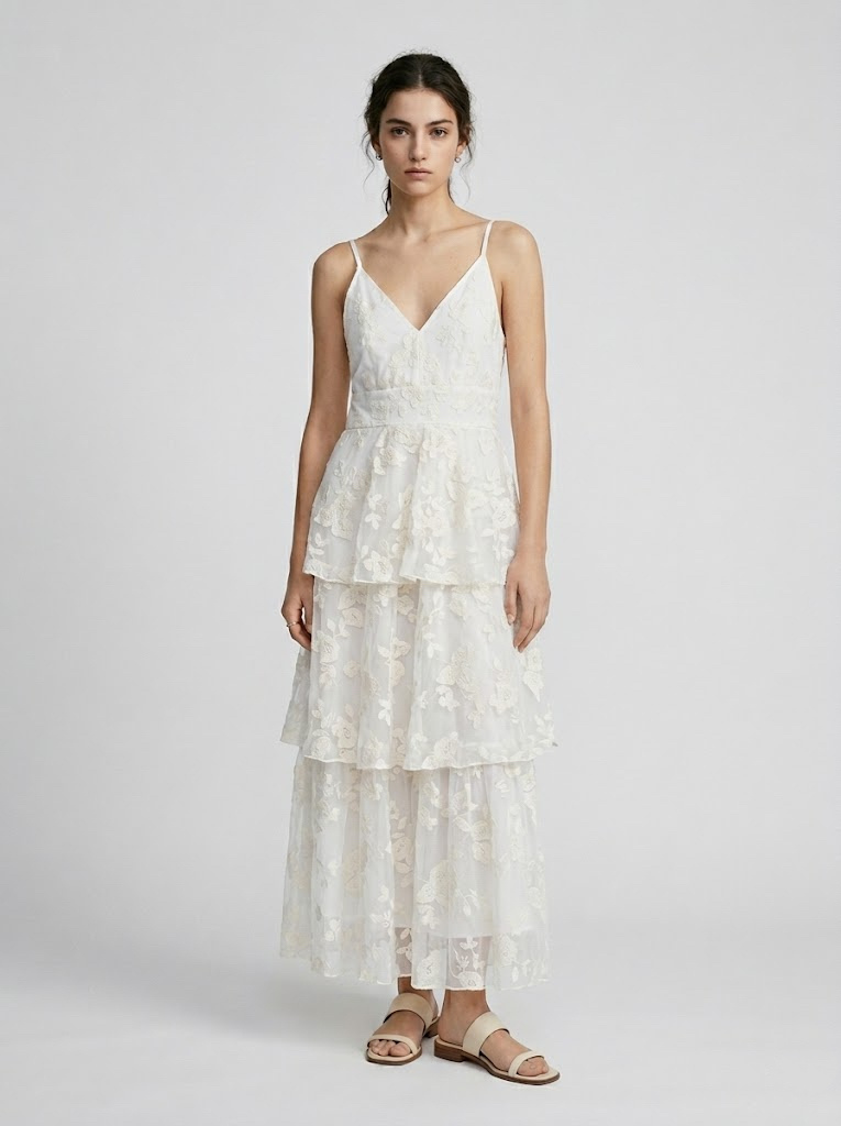Grossiste CIVICO 1 - Robe midi en tulle brodé avec volants romantiques