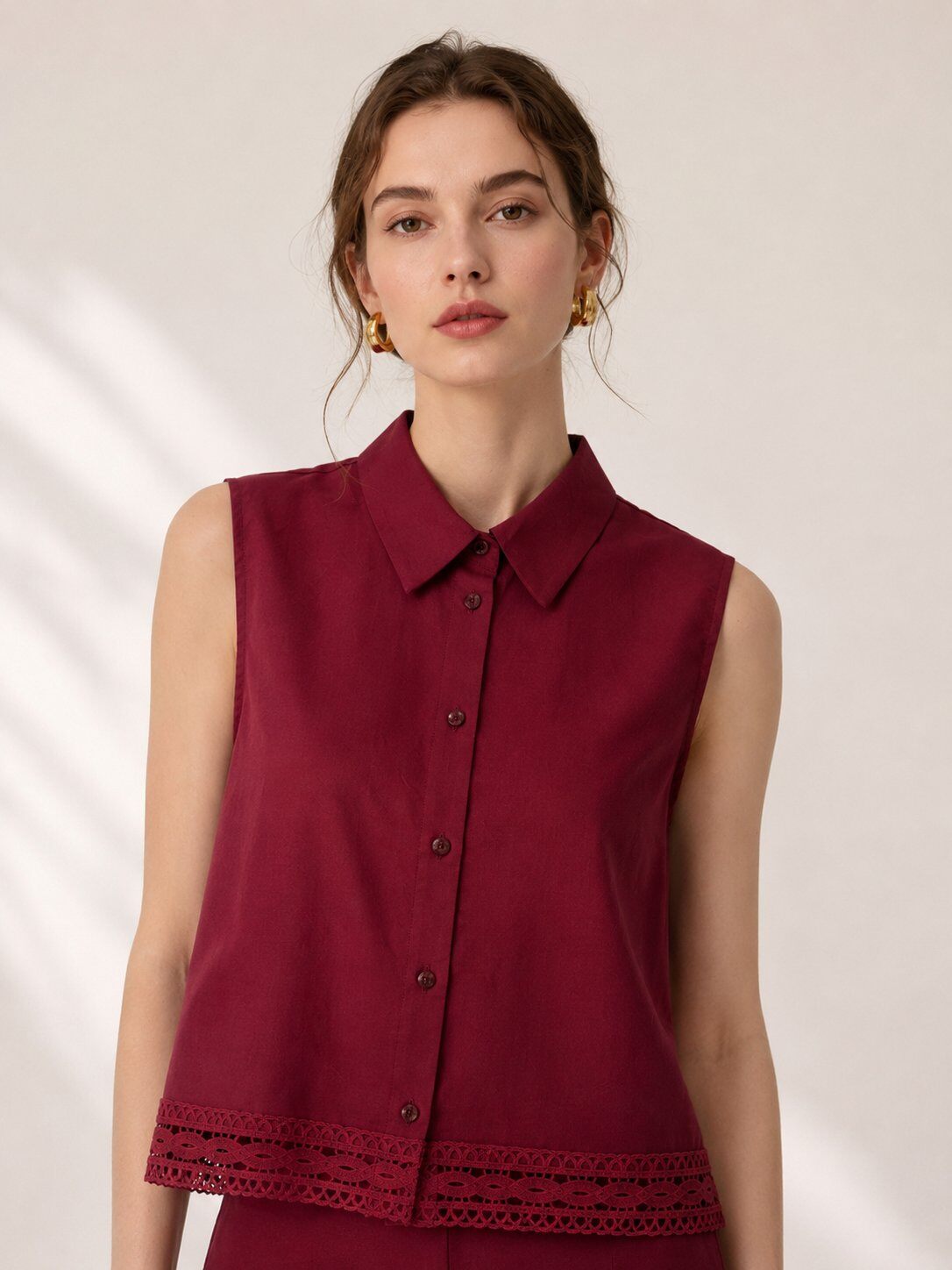 Mayorista CIVICO 1 - Blusa sin mangas para mujer en mezcla de lino con encaje calado