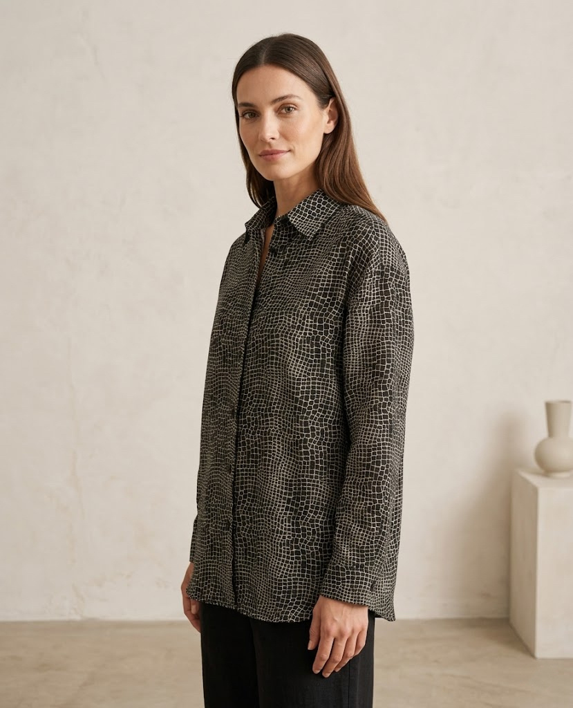 Grossista CIVICO 1 - Camicia donna stampata bianco e nero camicia casual maniche lunghe