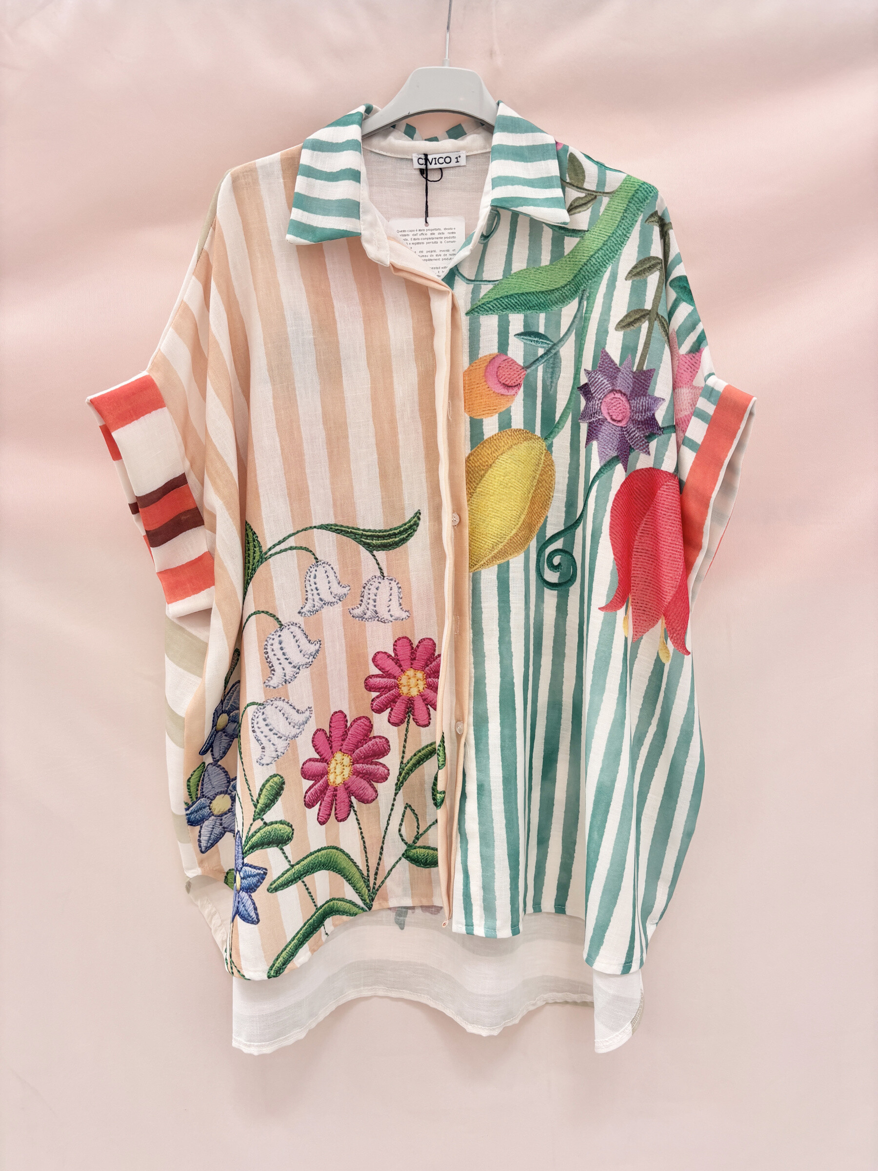 Grossista CIVICO 1 - TAGLIA GRANDE CAMICIA OVERSIZE STAMPA FANTASIA