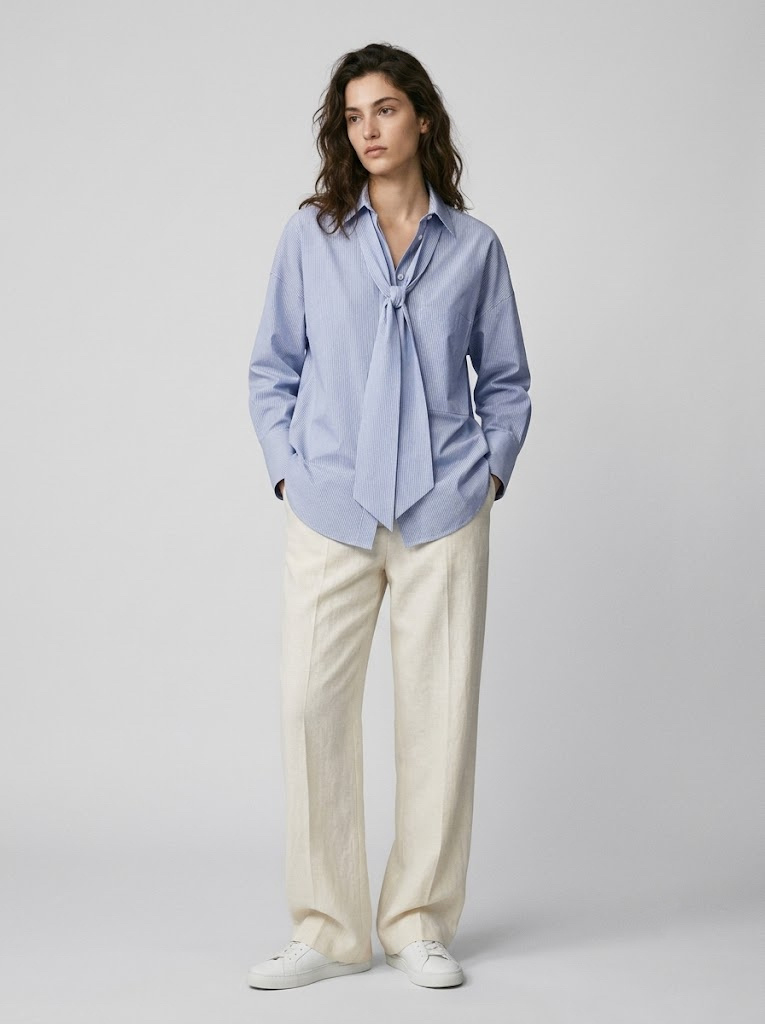Wholesaler CIVICO 1 - Women's blouse with bow at the neck, long sleeves, and patch pocket