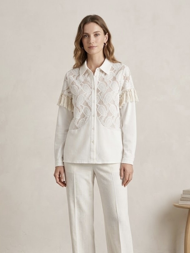 Wholesaler CIVICO 1 - Women's blouse with lace inserts – long sleeves – boho chic style