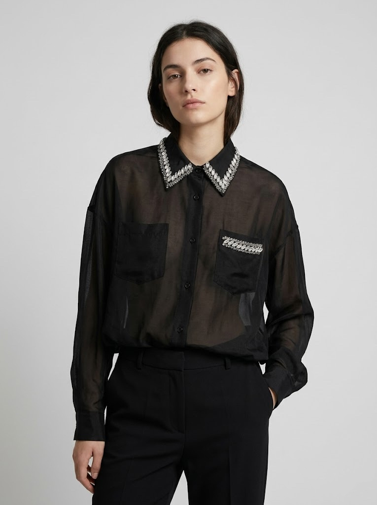 Wholesaler CIVICO 1 - Women's Transparent Shirt with Rhinestones Decorated Collar Elegant Long Sleeve Blouse Women's Fashion
