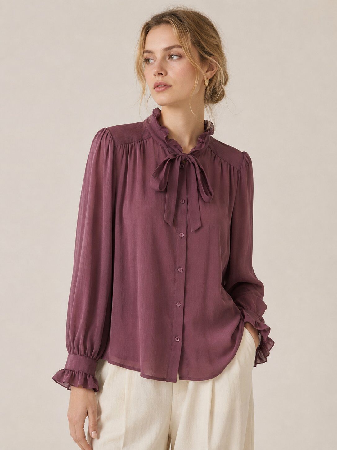 Wholesaler CIVICO 1 - Women's Blouse with Bow Tie and Gathered Collar