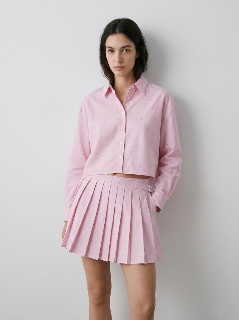 Wholesaler CIVICO 1 - Women's Set Shirt with Rhinestones + Chic Pleated Skirt