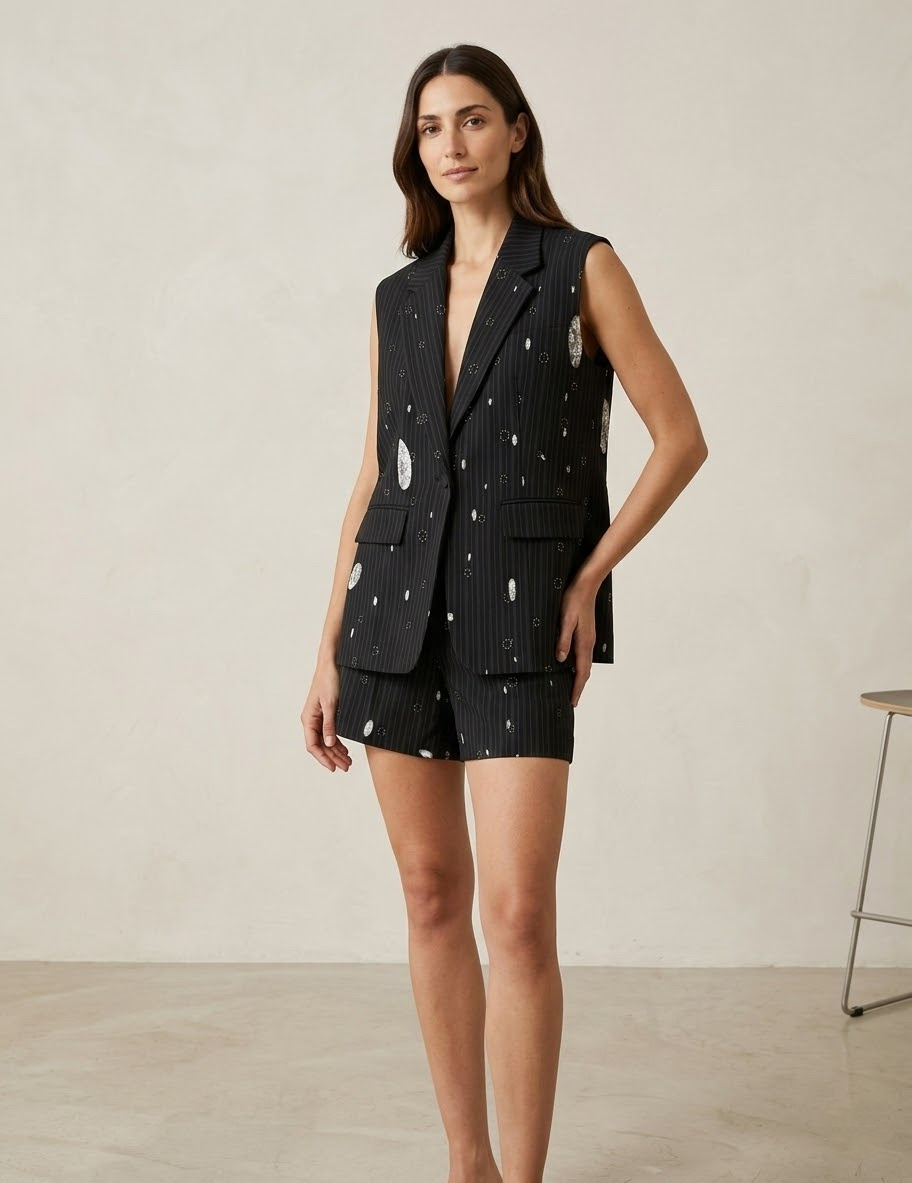 Grossista CIVICO 1 - Gilet blazer donna gessato blazer senza maniche elegante