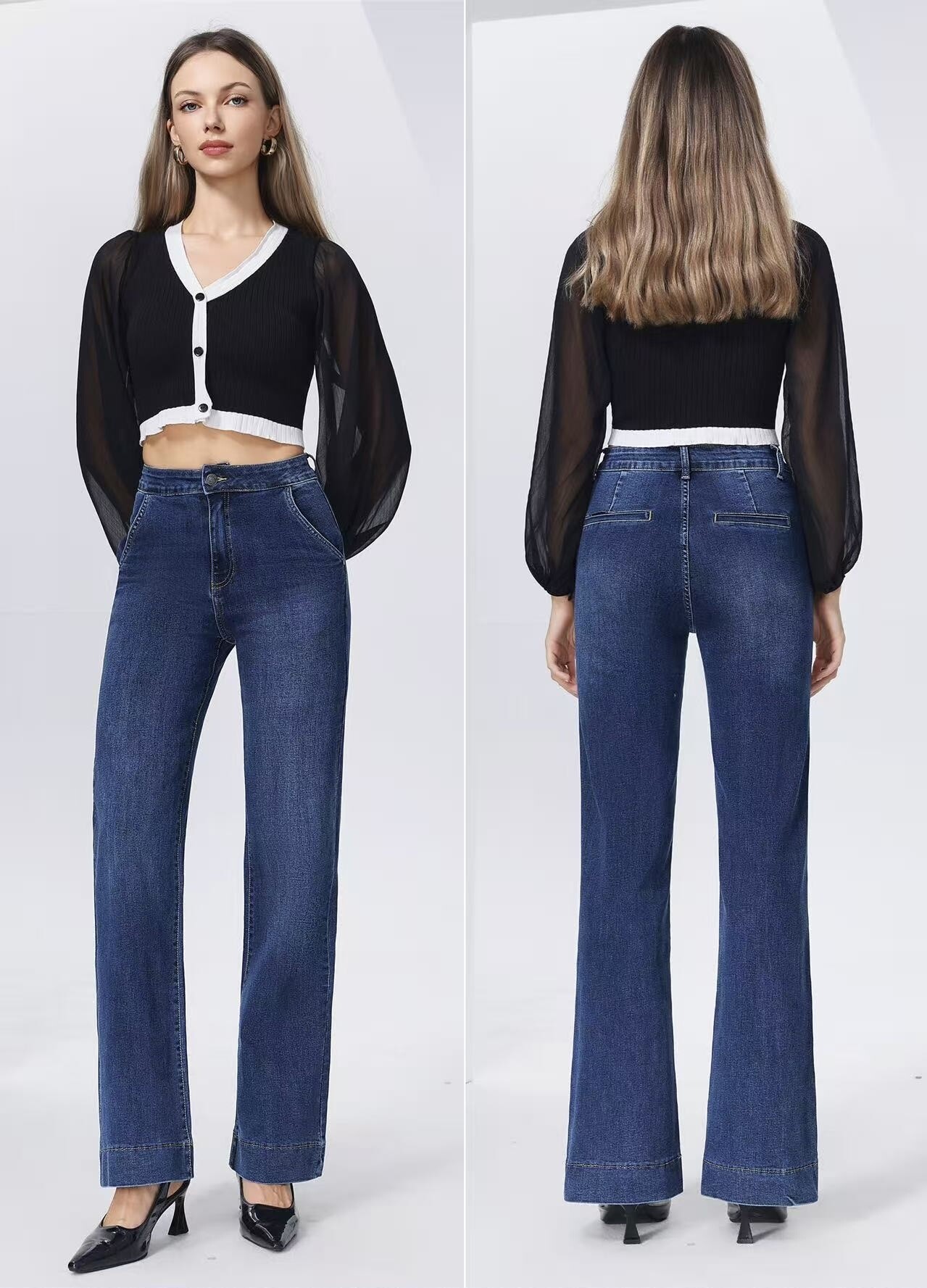 Grossiste CIVICO 1 - Jean femme à jambes larges taille haute