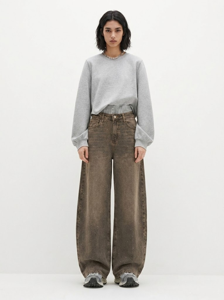 Mayorista CIVICO 1 - Jeans de pierna ancha con aplicaciones de strass