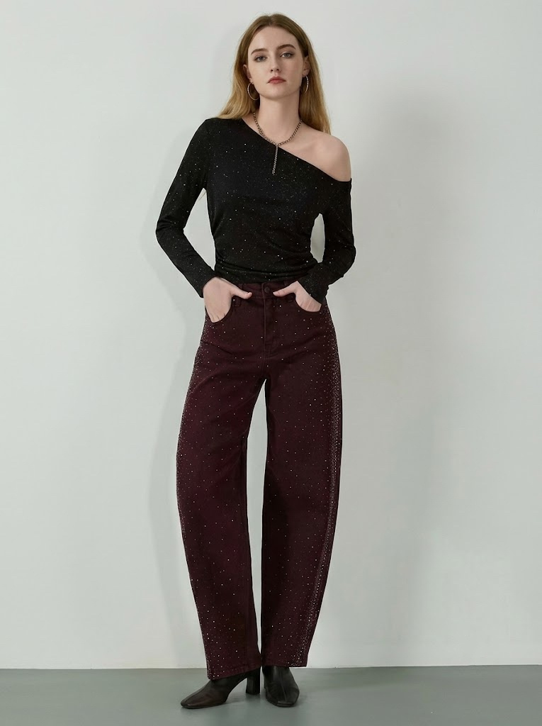 Wholesaler CIVICO 1 - Women's Wide Leg Jeans with Gradient Rhinestones