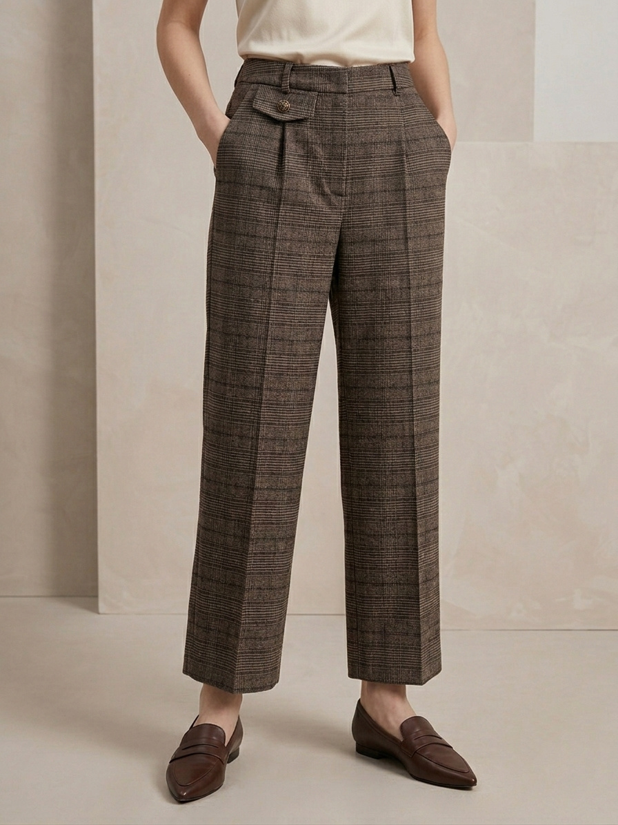 Wholesaler CIVICO 1 - Women's plaid trousers in Prince of Wales style with straight leg and front crease