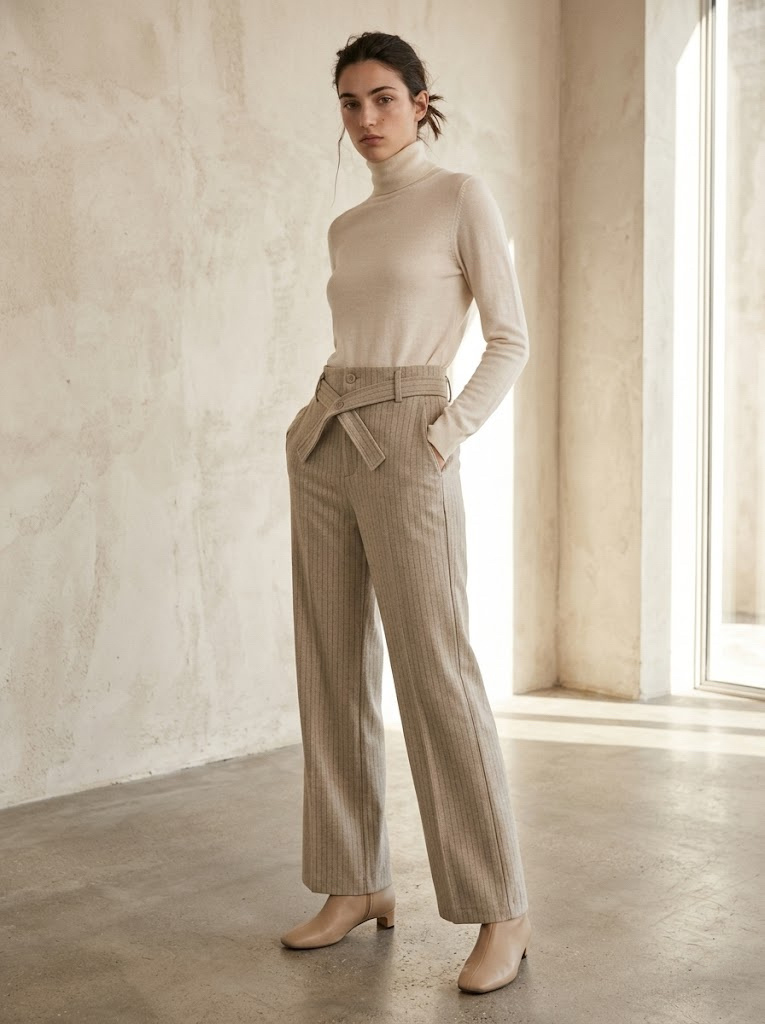 Wholesaler CIVICO 1 - Women's Pinstripe Straight-Leg Trousers with Crossed Belt