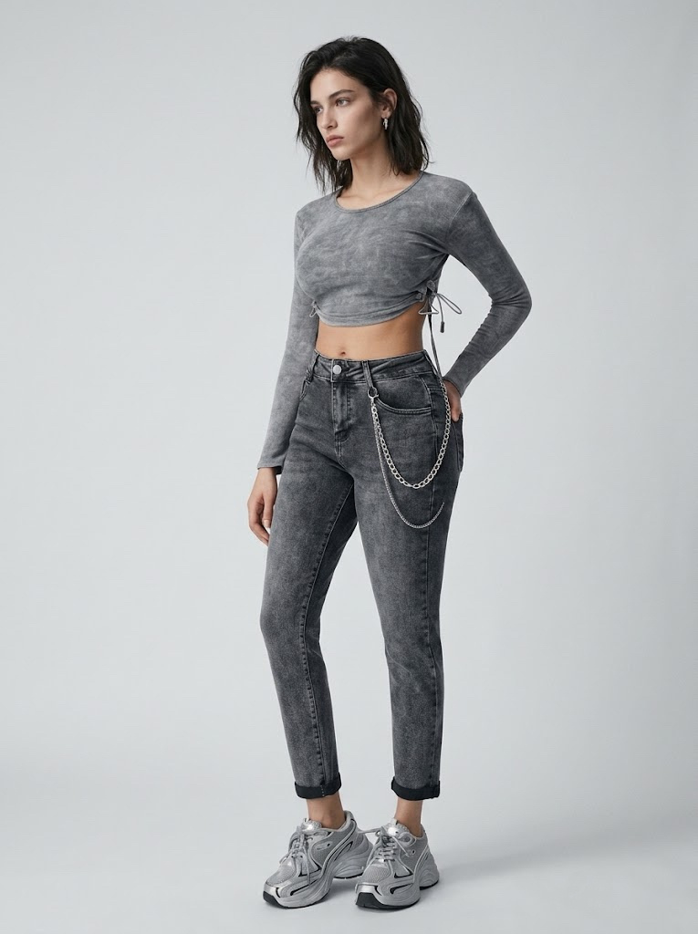 Wholesaler CIVICO 1 - Women's Slim Fit Grey Washed Effect High-Waisted Jeans