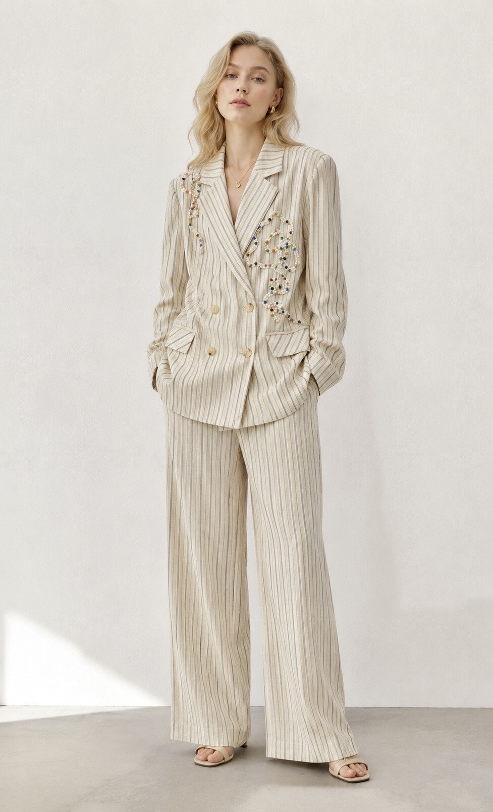 Mayorista CIVICO 1 - Pantalón de mujer a rayas en mezcla de lino estilo resort chic
