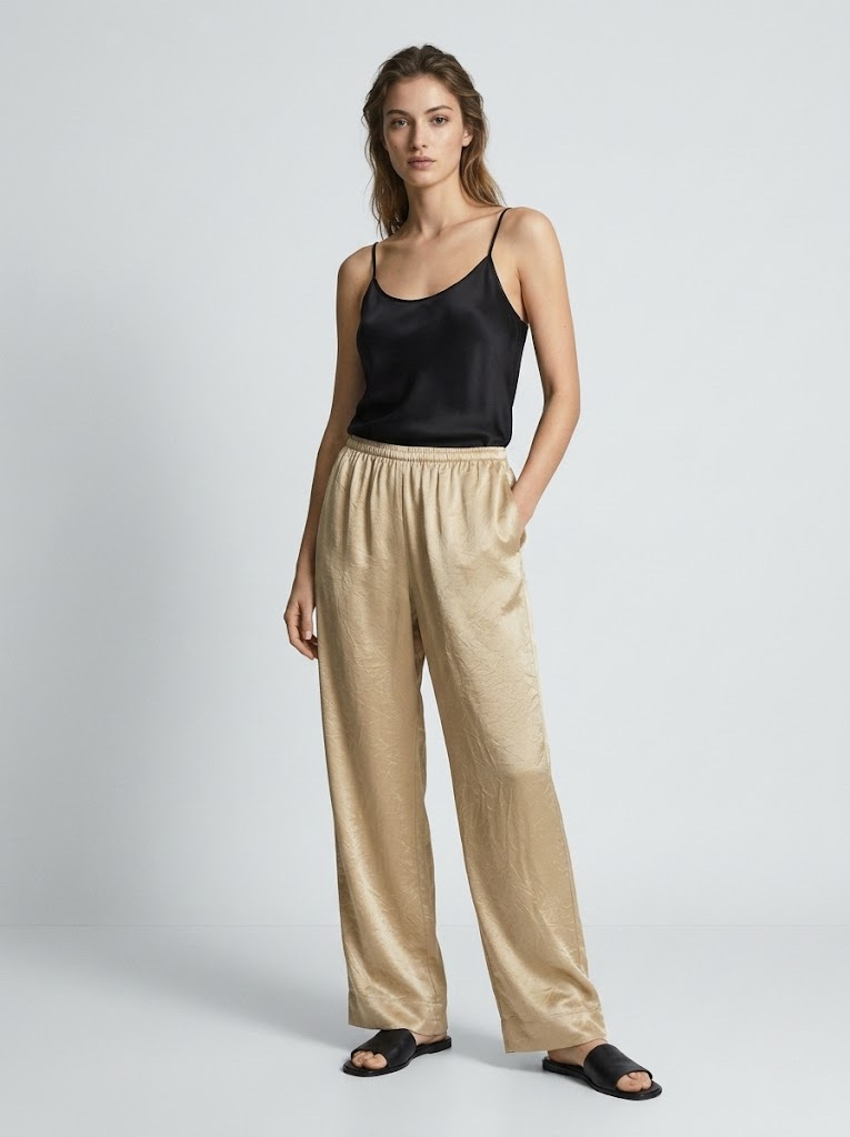 Wholesaler CIVICO 1 - Women's Satin Palazzo Pants with Elastic Waist