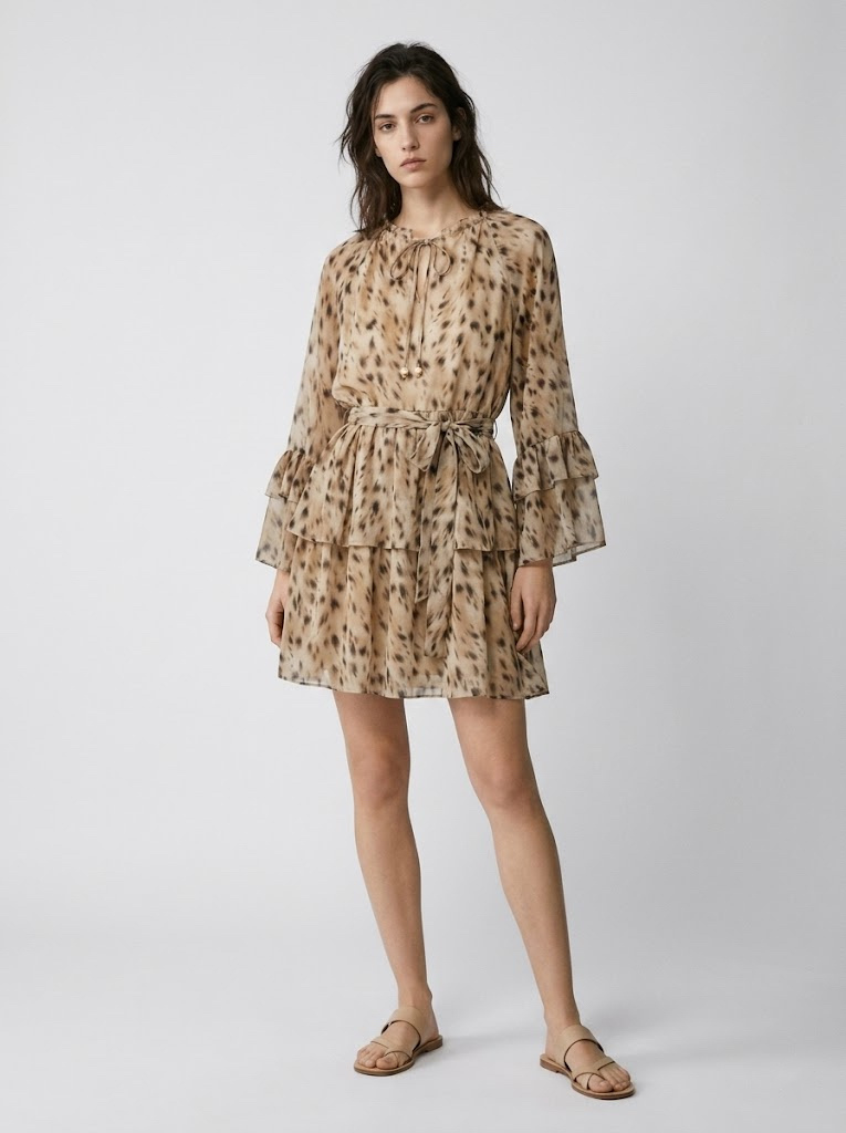 Wholesaler CIVICO 1 - Women's Short Leopard Dress with Ruffles