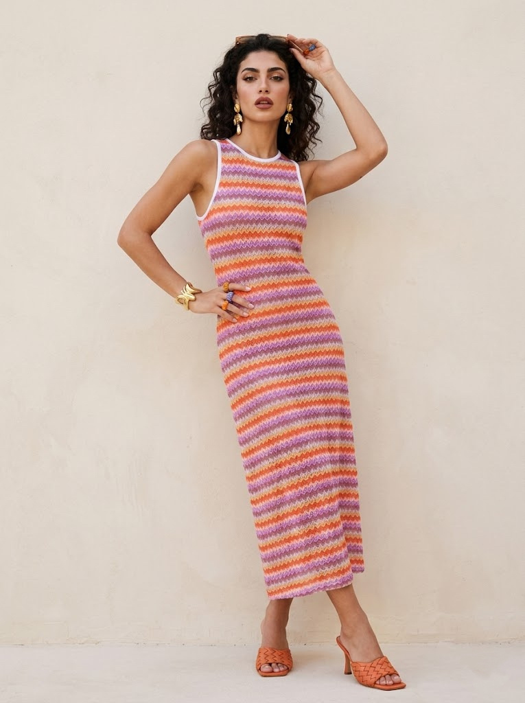 Mayorista CIVICO 1 - Vestido Largo Mujer Estampado Ondas de Colores Elegante Casual Verano