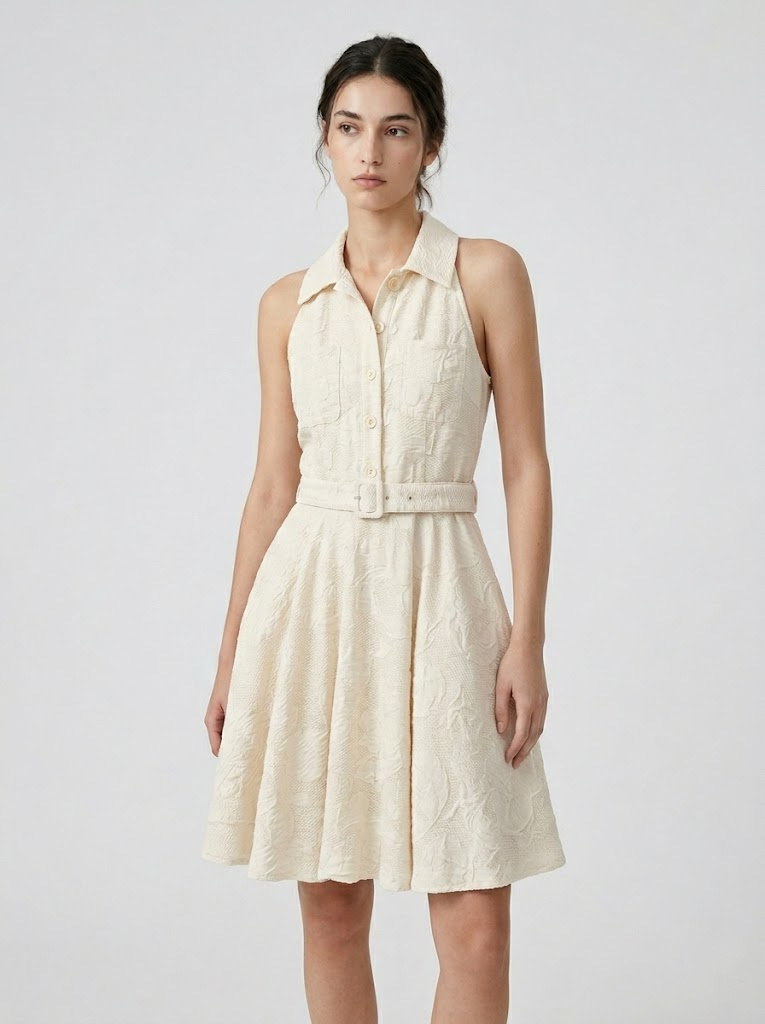 Großhändler CIVICO 1 - Elegantes ärmelloses Spitzenkleid mit Gürtel für Damen