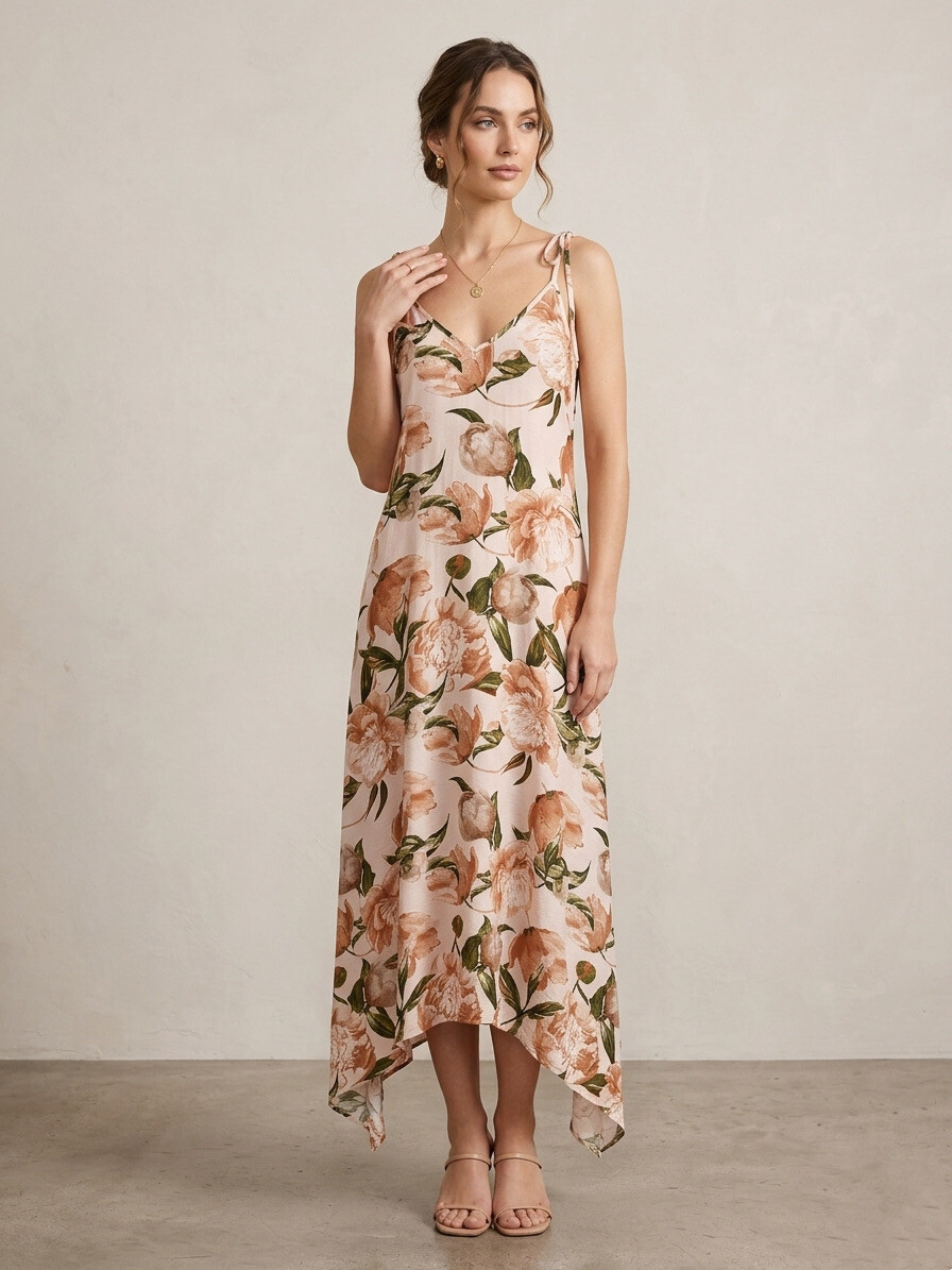 Wholesaler CIVICO 1 - Floral long dress with knotted straps and asymmetrical hem