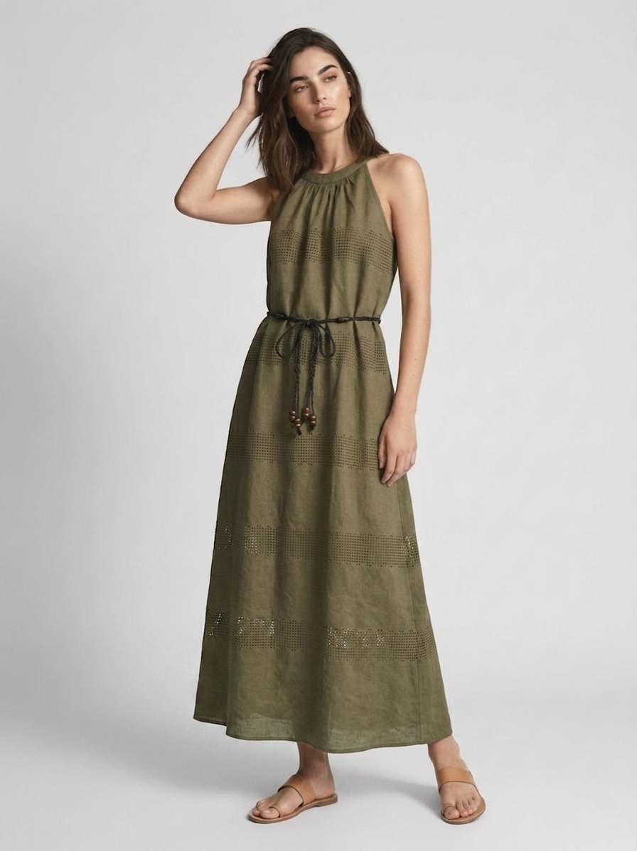 Wholesaler CIVICO 1 - Midi dress in eyelet lace with halter neck and adjustable belt