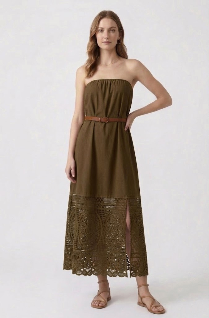 Wholesaler CIVICO 1 - Women's Dress with Macramé Lace Hem and Belt