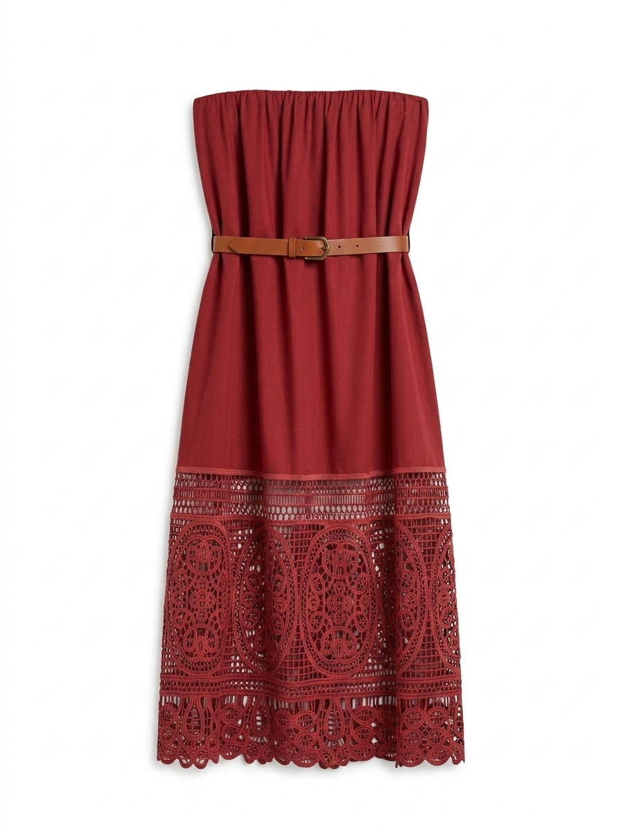Wholesaler CIVICO 1 - Women's Dress with Macramé Lace Hem and Belt