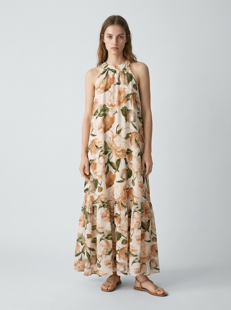 Wholesaler CIVICO 1 - Floral long dress with halter neckline and fluid fit