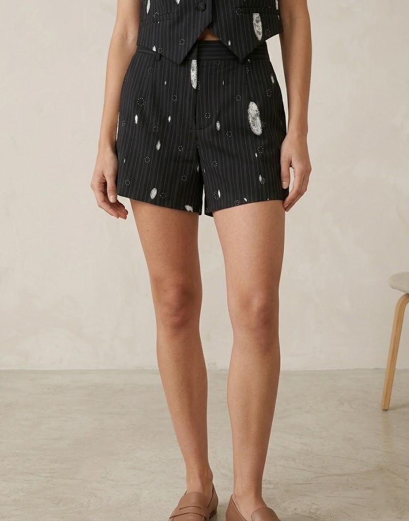 Grossista CIVICO 1 - Shorts donna gessati vita alta shorts eleganti sartoriali