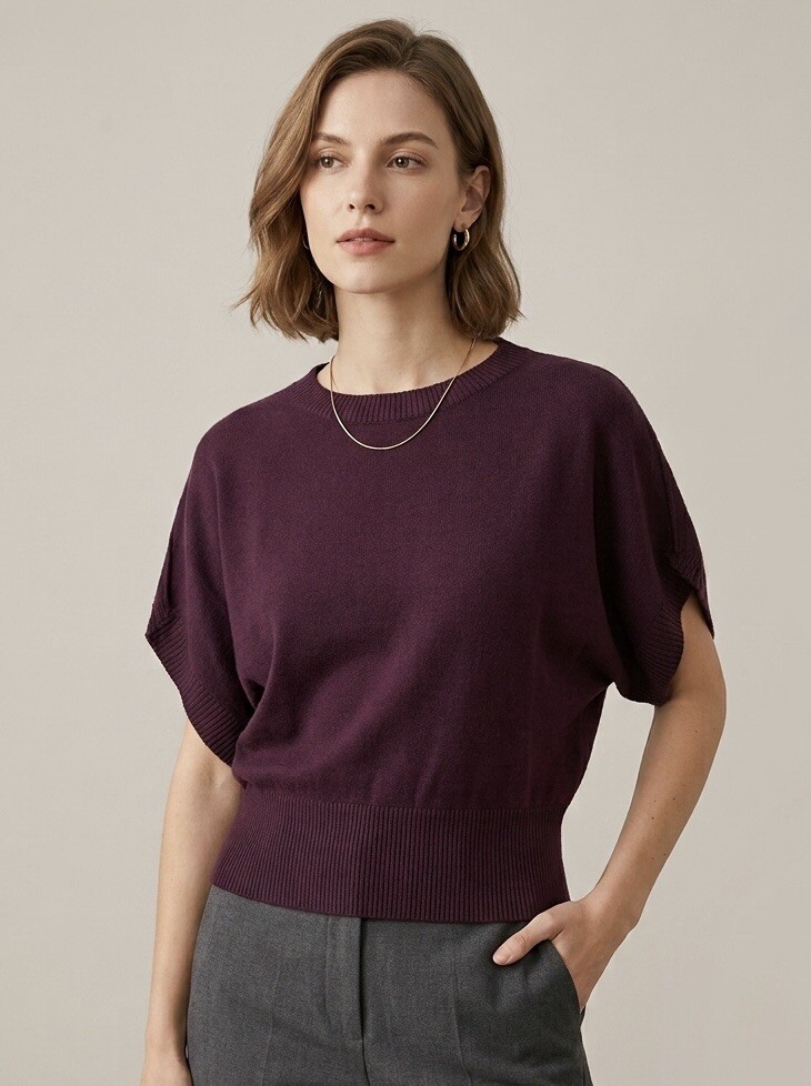 Grossista CIVICO 1 - Maglia Donna Girocollo Oversize a Maniche Pipistrello con Bordi a Costine