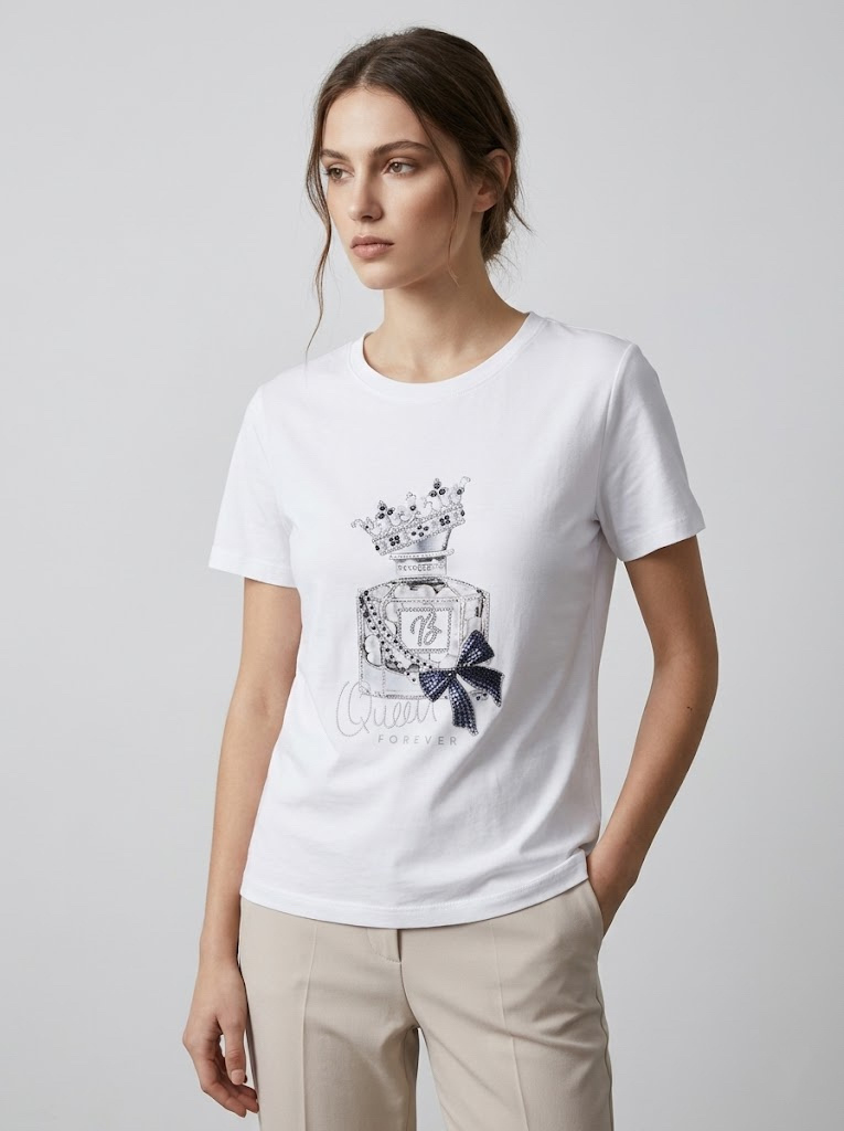 Wholesaler CIVICO 1 - Women's T-shirt with Queen perfume print and rhinestones