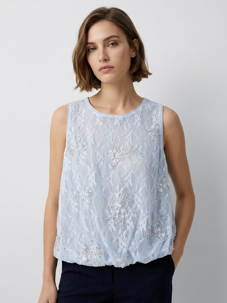 Grossista CIVICO 1 - Top Elegante in Pizzo Ricamato con Perle e Paillettes Donna