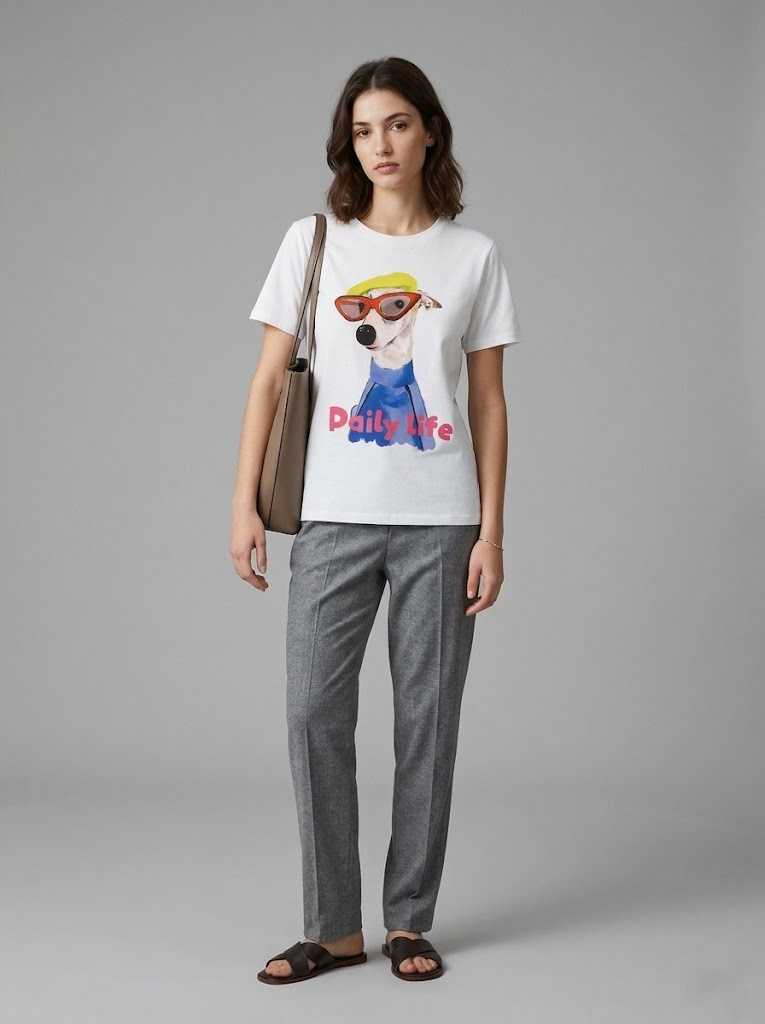 Wholesaler CIVICO 1 - Women's T-shirt Dog Print with Text Casual Short Sleeve Women's Fashion Top