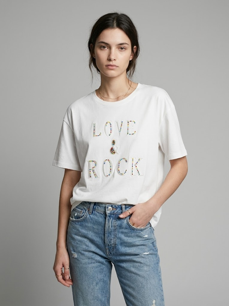 Mayorista CIVICO 1 - Camiseta blanca de mujer con bordado LOVE & ROCK