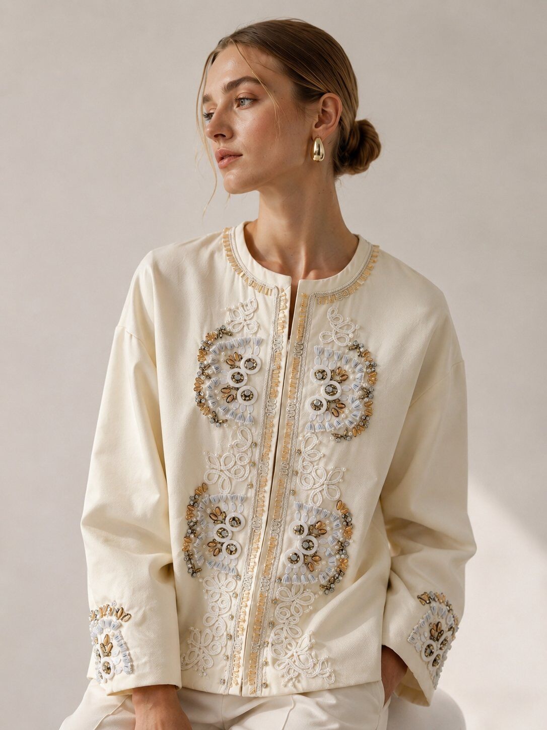 Wholesaler CIVICO 1 - Elegant jacket with floral embroidery, beads, crystals, and couture finishes