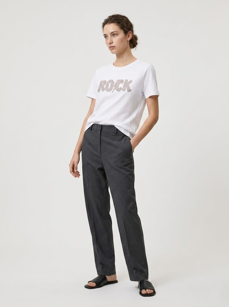 Wholesaler CIVICO 1 - Women's white T-shirt with ROCK lettering in rhinestones