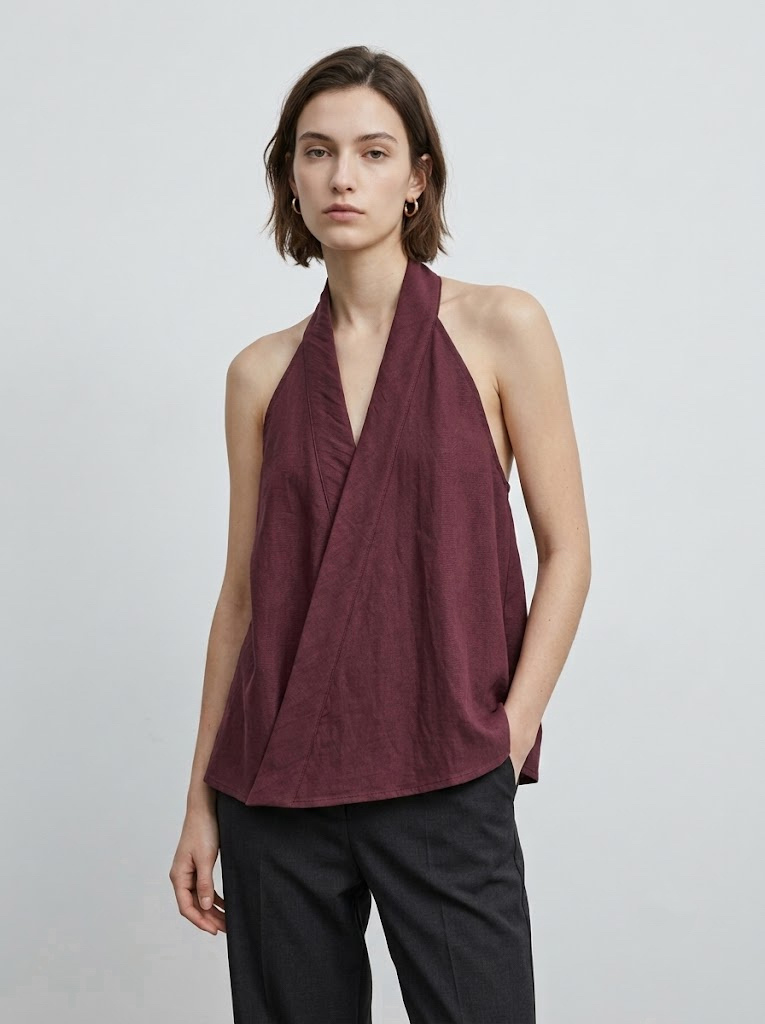 Grossiste CIVICO 1 - Top Femme Halter avec Décolleté Plongeant, Blouse Élégante Sans Manches, Top Fluide Fabriqué en Italie