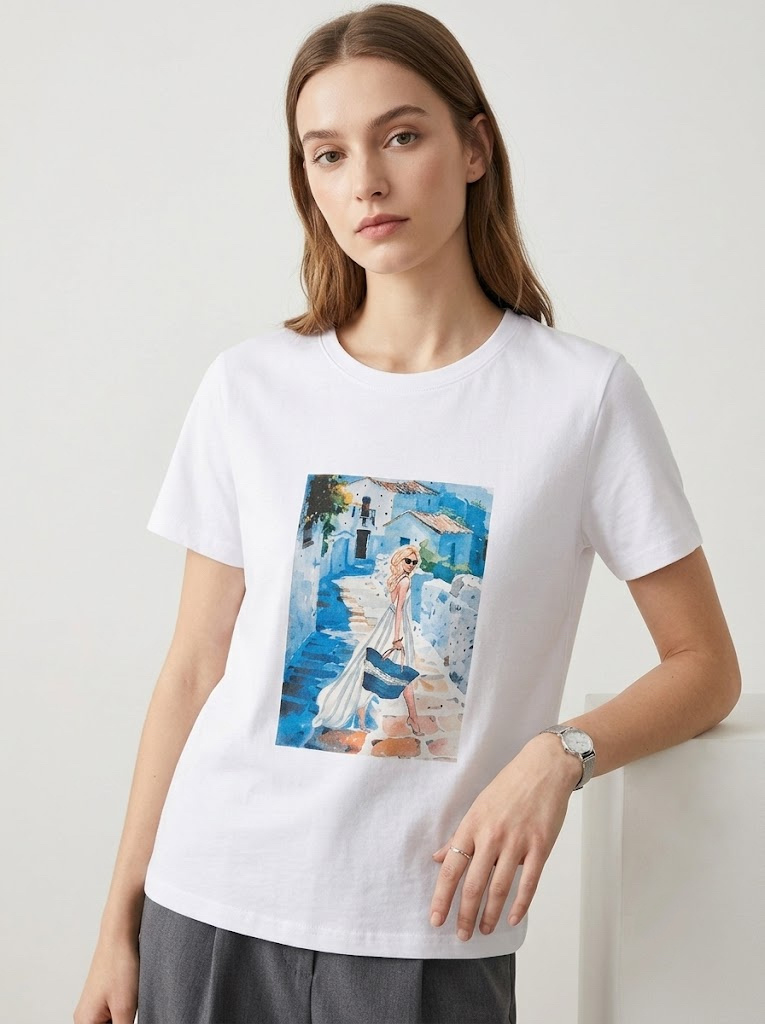 Mayorista CIVICO 1 - Camiseta de mujer glamourosa con estampado y detalles de strass