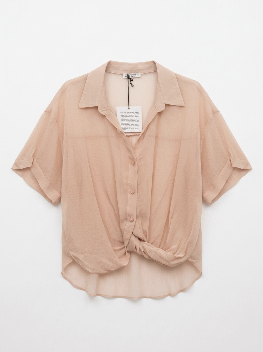 Wholesaler CIVICO 1 - Women's Sheer Chiffon Blouse with Front Knot and Ruched Sleeves