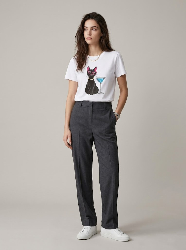 Wholesaler CIVICO 1 - Women's fashion cat T-shirt with rhinestones and glam cocktail