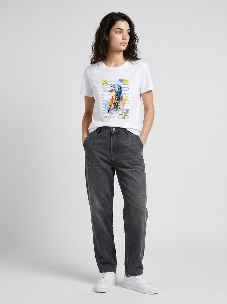 Wholesaler CIVICO 1 - Women's fashion print Capri T-shirt with rhinestones