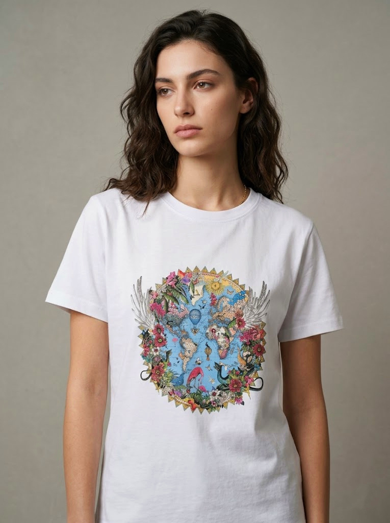 Wholesaler CIVICO 1 - Women's T-shirt with multicolor fantasy world print