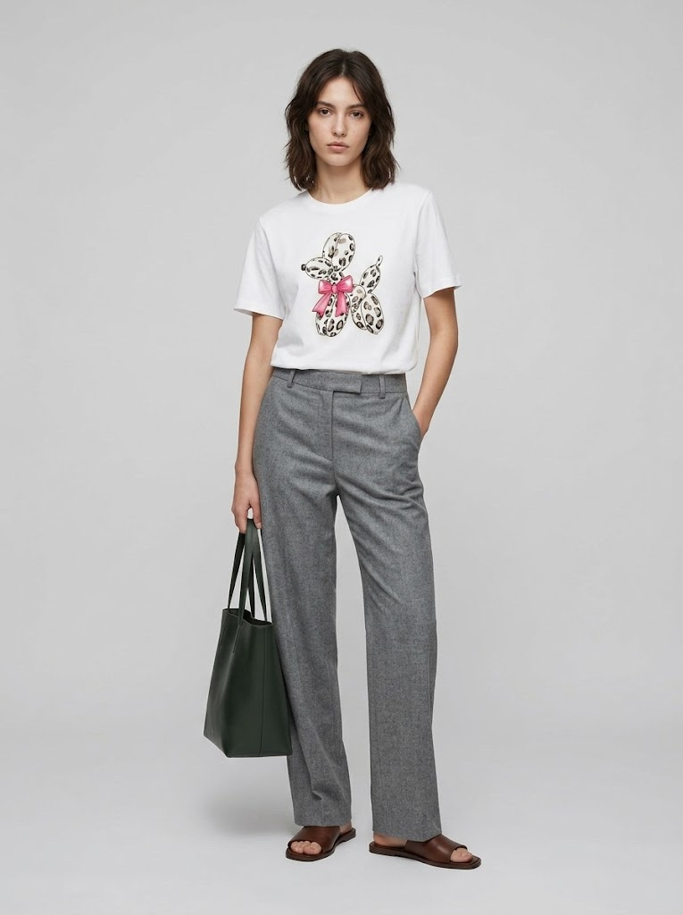 Wholesaler CIVICO 1 - Women's T-shirt Dog Balloon Print with Leopard and Bow Casual Short Sleeve Top