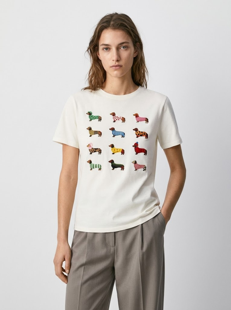 Mayorista CIVICO 1 - Camiseta de mujer con estampado de perros coloridos de manga corta casual