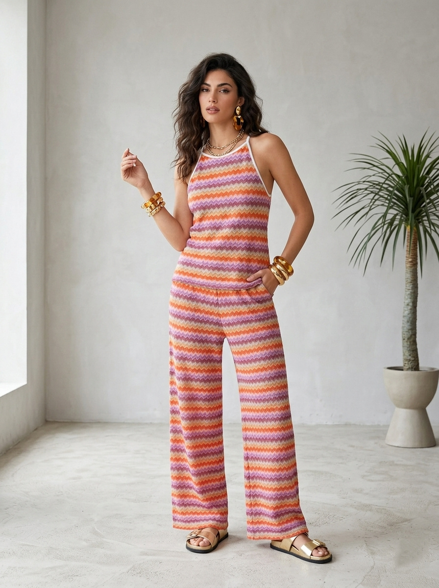 Wholesaler CIVICO 1 - Women's Top Colorful Wave Pattern Sleeveless Lightweight Knit Summer