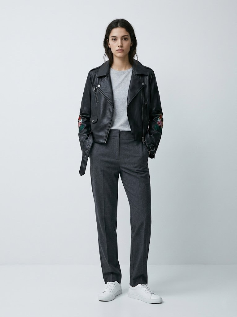 Wholesaler CIVICO 1 - Women's Leather Biker Jacket with Tropical Embroidery