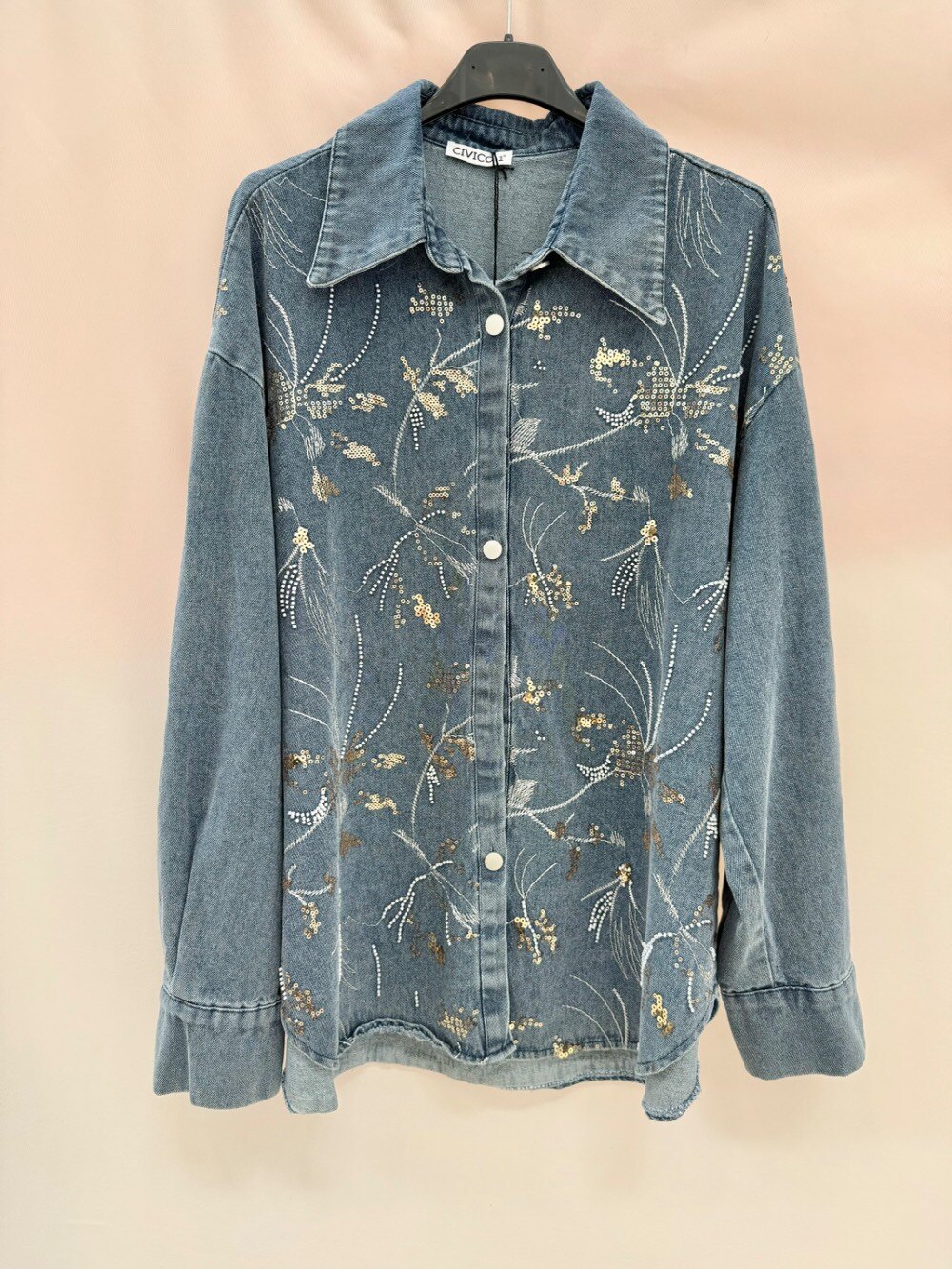 Grossiste CIVICO 1 - GIACCA CAMICIA RICAMATA JEANS OVERSIZE