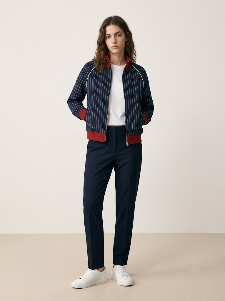 Grossista CIVICO 1 - Bomber Donna Corto a Righe con Zip Giacca Sportiva